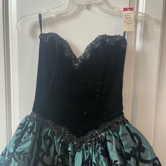 Jessica McClintock Gunne Sax Vintage 80s Black Green Strapless Dress Size 5/6 - Picture 3 of 9